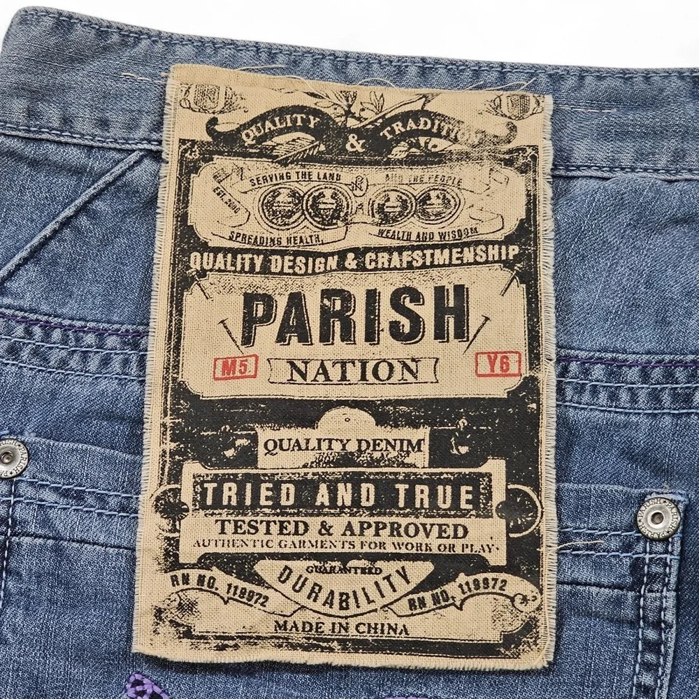 NWT‎ Parish Nation Denim Jeans Mens 40 Lavender Blue Embellished Pockets
